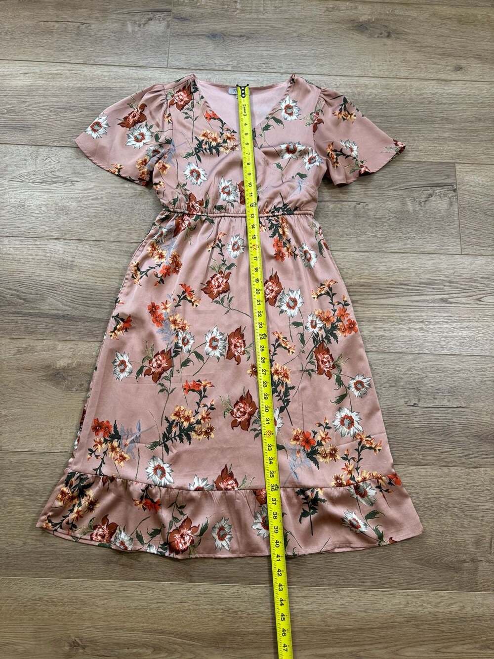 Polagram Mauve Floral Faux Wrap Midi Dress Small Flutter Sleeve Boho Cottagecore - Picture 3 of 13